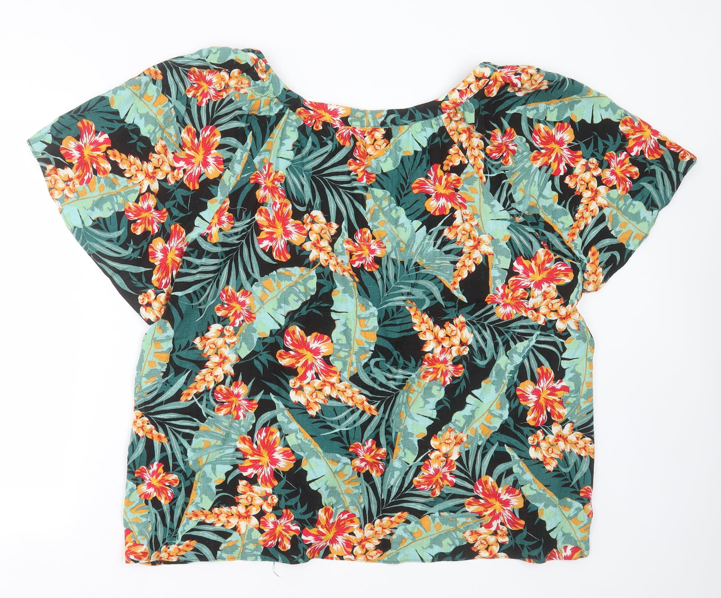 Nutmeg Womens Green Floral Viscose Basic Blouse Size 20 Round Neck