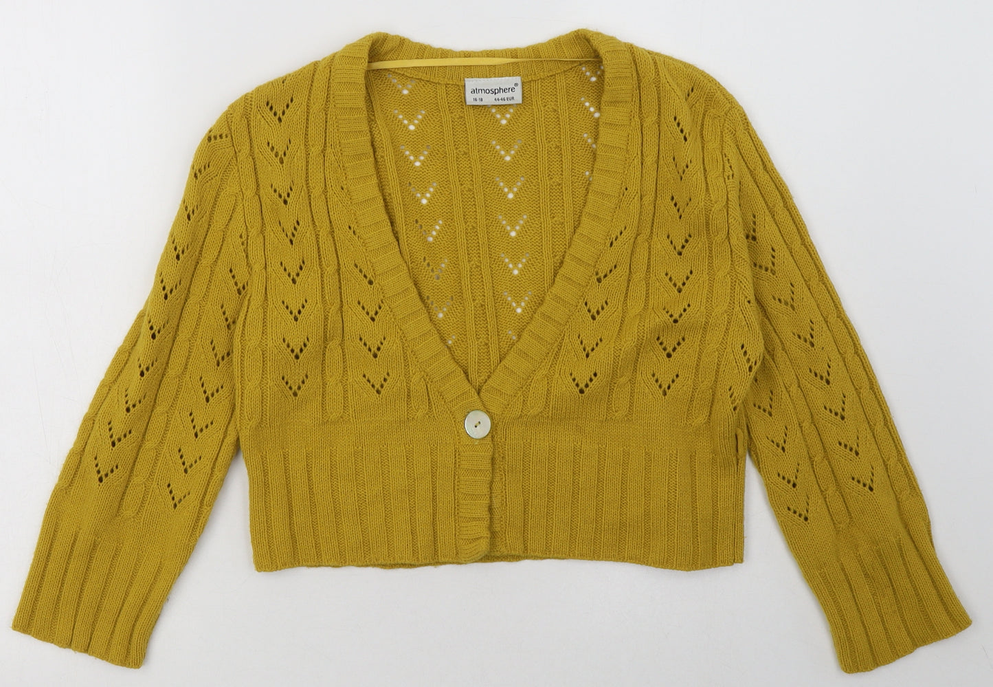 Primark Womens Yellow V-Neck  Acrylic Cardigan Jumper Size 18