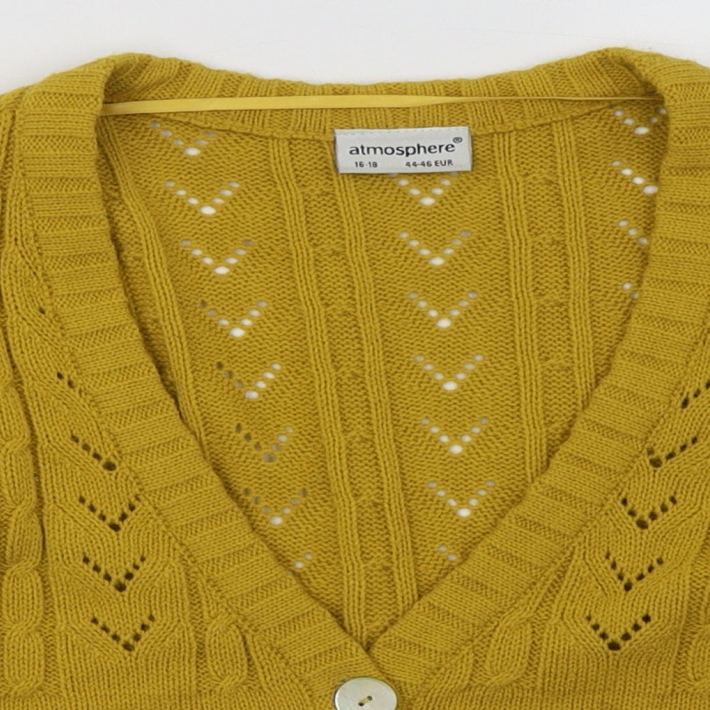 Primark Womens Yellow V-Neck  Acrylic Cardigan Jumper Size 18
