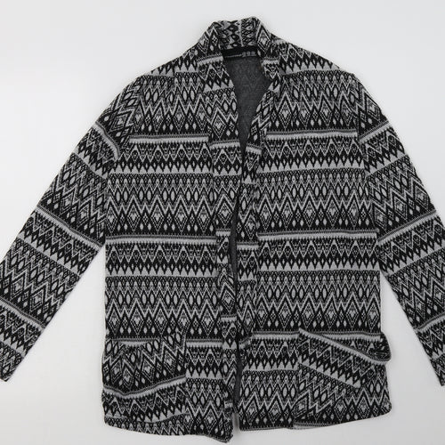 Primark Womens Grey V-Neck Geometric Polyester Cardigan Jumper Size 12