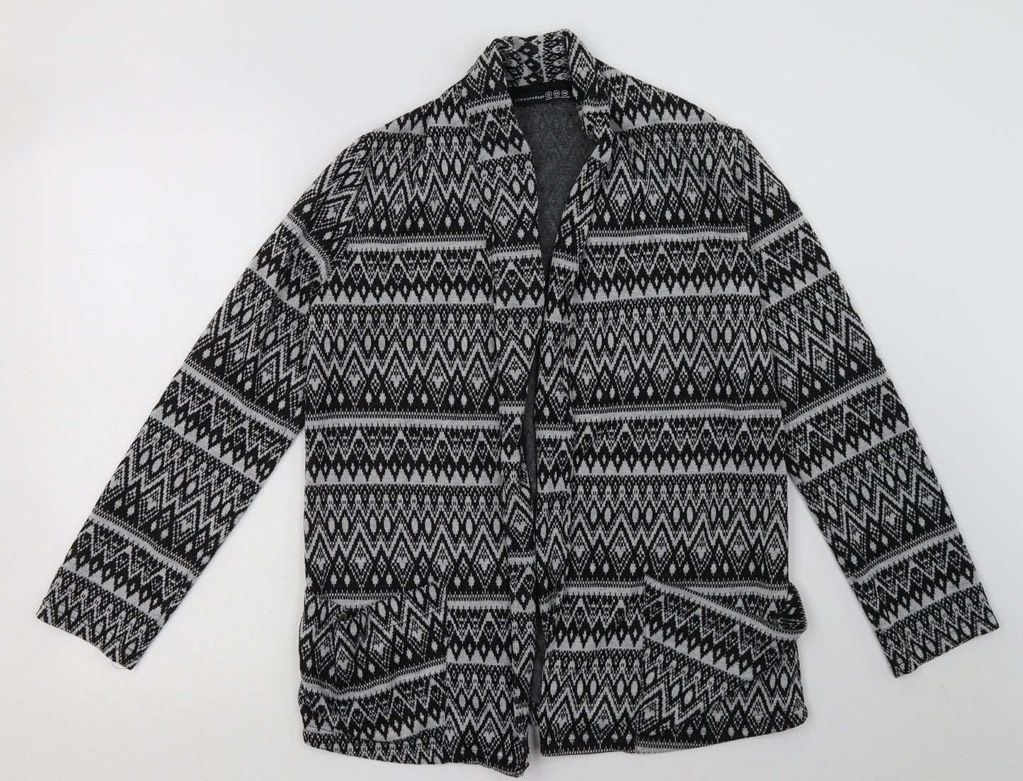 Primark Womens Grey V-Neck Geometric Polyester Cardigan Jumper Size 12