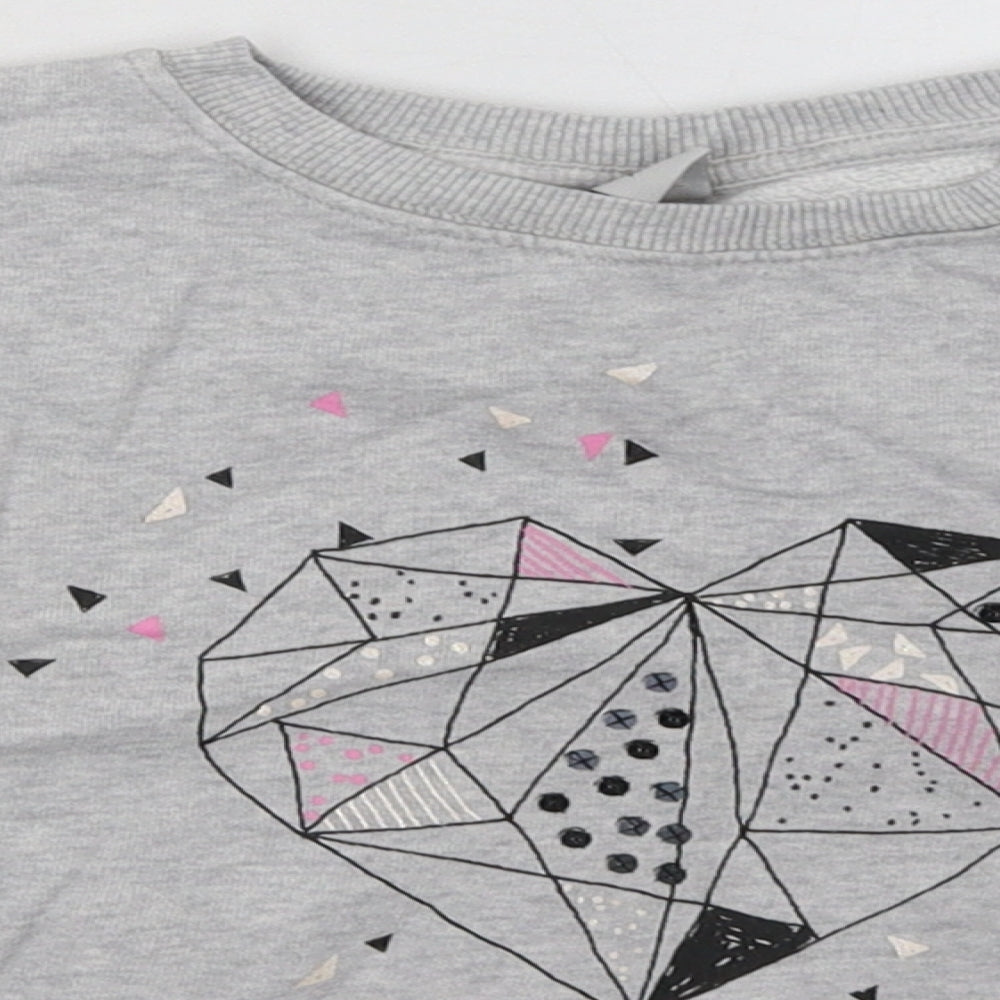 Sainsburys Girls Grey  Cotton Basic Casual Size 8 Years Crew Neck Pullover - Heart Print