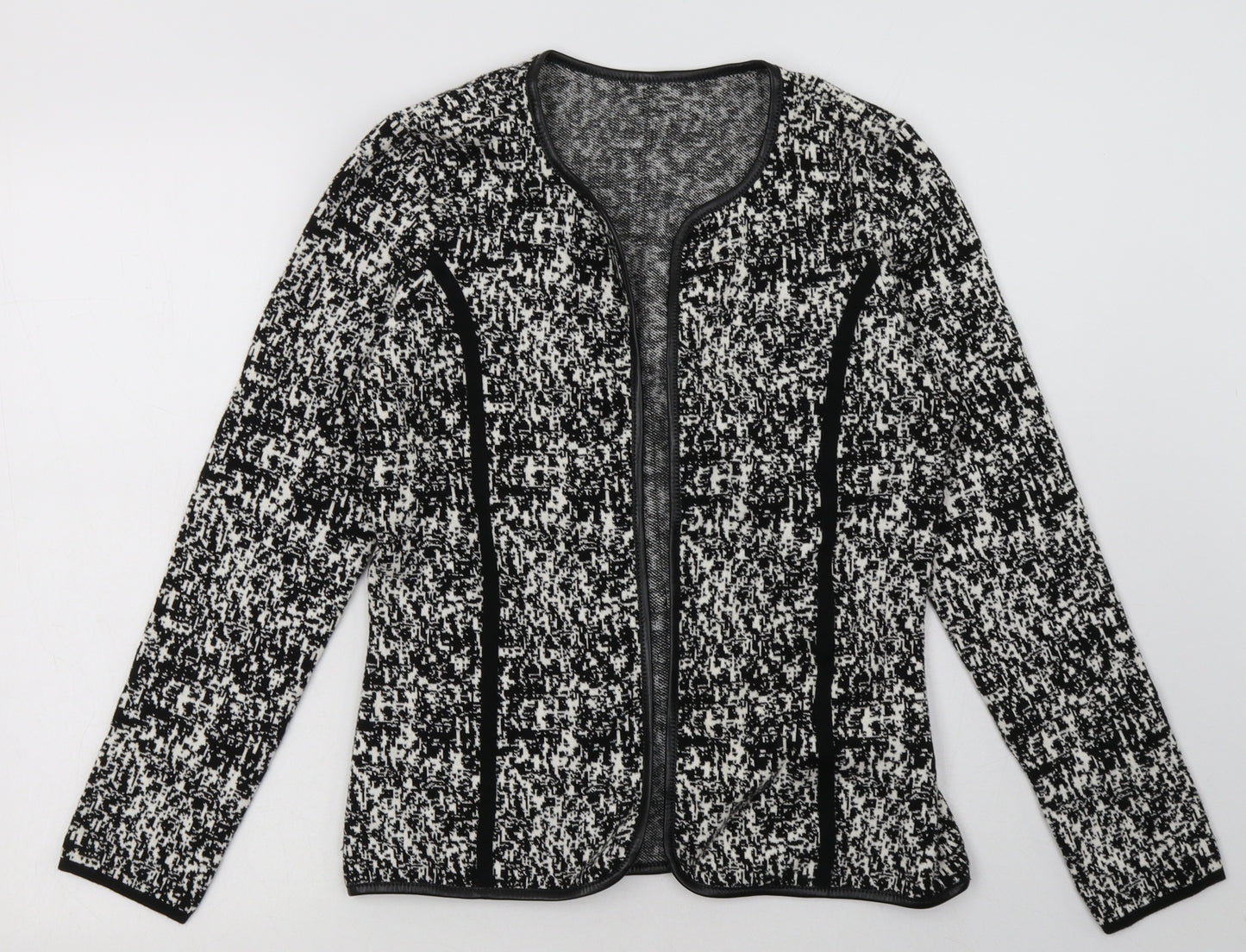 Preworn Womens Black Crew Neck Geometric Cotton Cardigan Jumper Size XS