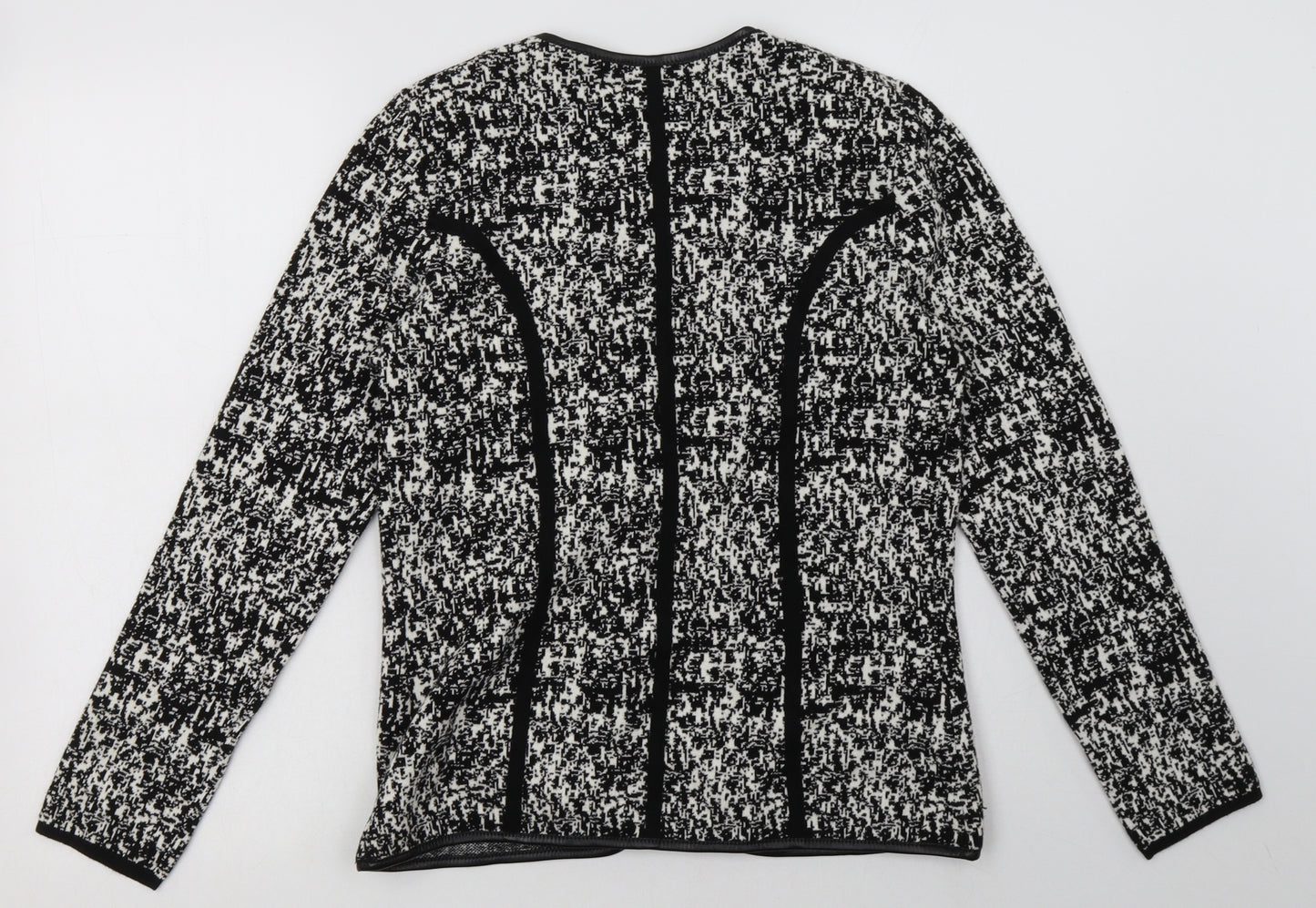 Preworn Womens Black Crew Neck Geometric Cotton Cardigan Jumper Size XS