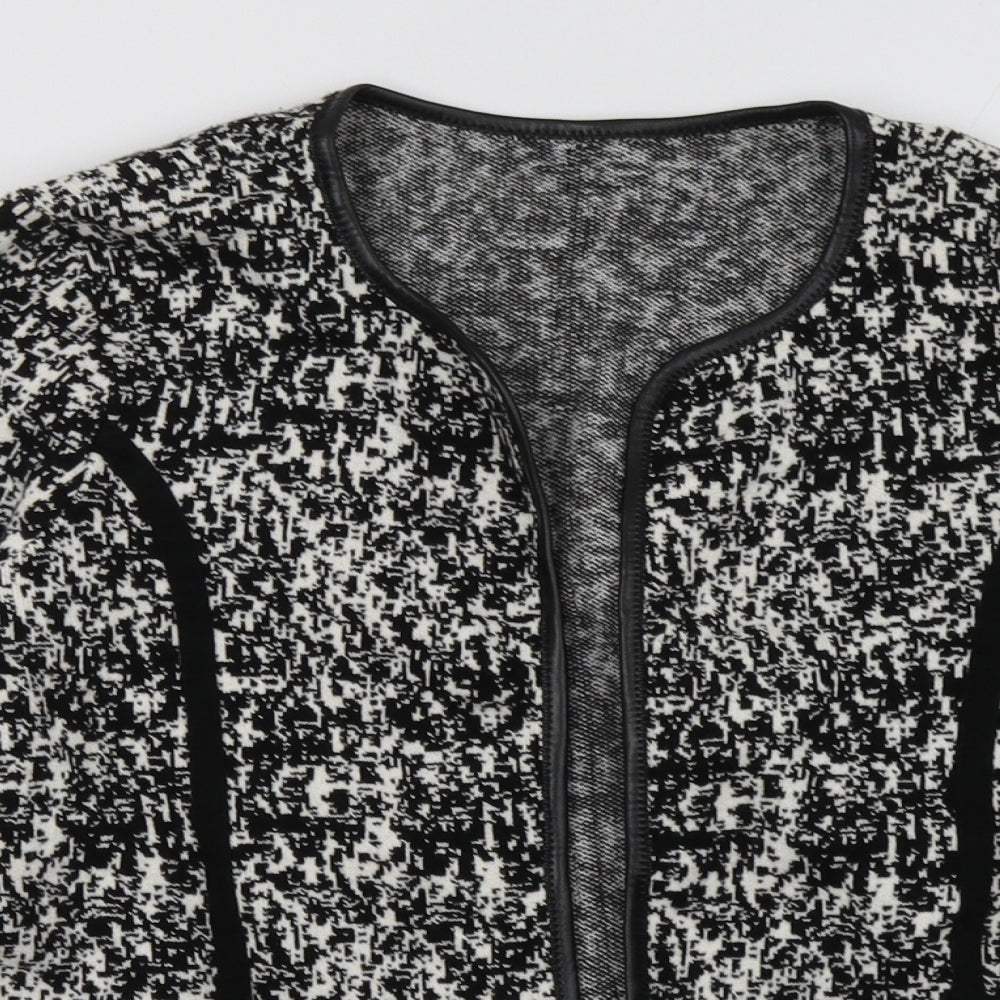 Preworn Womens Black Crew Neck Geometric Cotton Cardigan Jumper Size XS