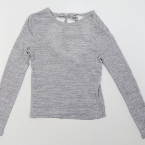 H&M Womens Grey  Polyester Pullover Sweatshirt Size S  Tie