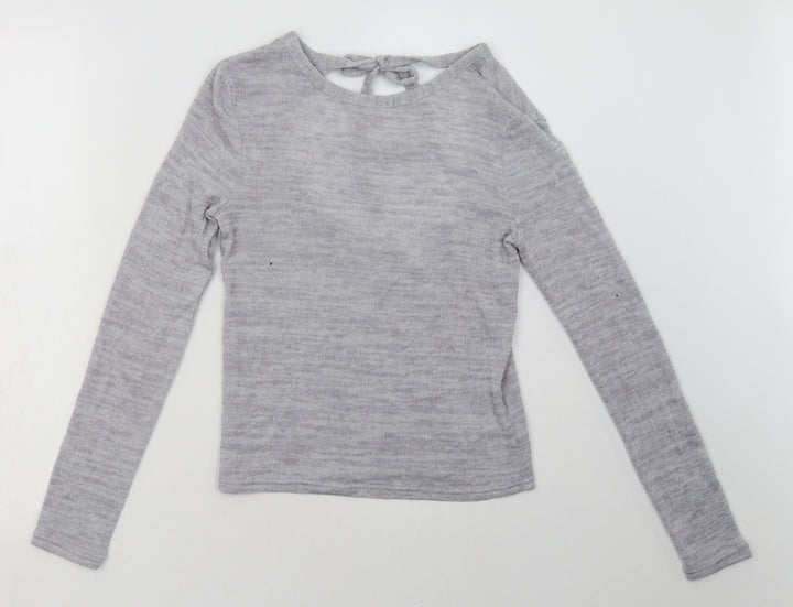 H&M Womens Grey Polyester Pullover Sweatshirt Size S Tie