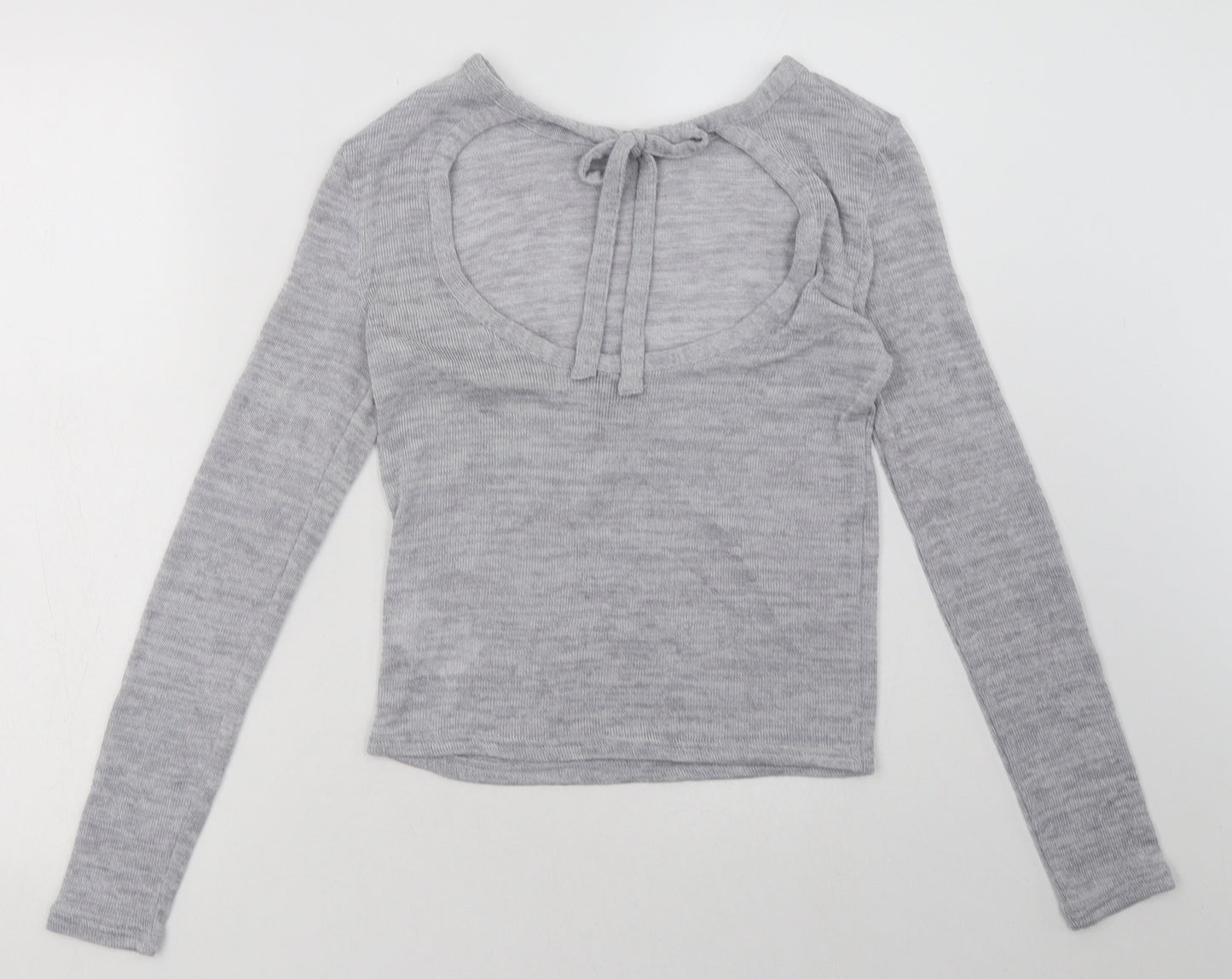 H&M Womens Grey  Polyester Pullover Sweatshirt Size S  Tie