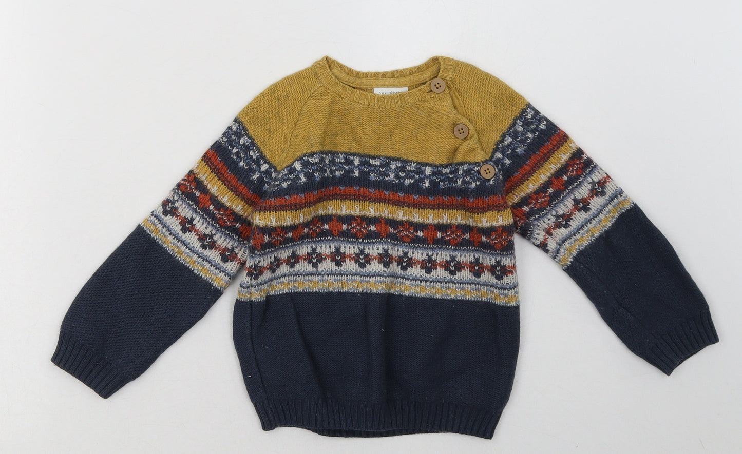 NEXT Boys Blue Geometric Cotton Basic Casual Size 12-18 Months Crew Neck Button
