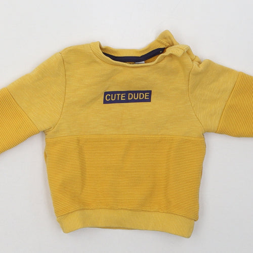 Primark Boys Yellow  Cotton Basic Casual Size 3-6 Months Crew Neck Button - cute dude