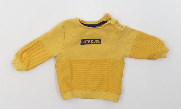 Primark Boys Yellow  Cotton Basic Casual Size 3-6 Months Crew Neck Button - cute dude