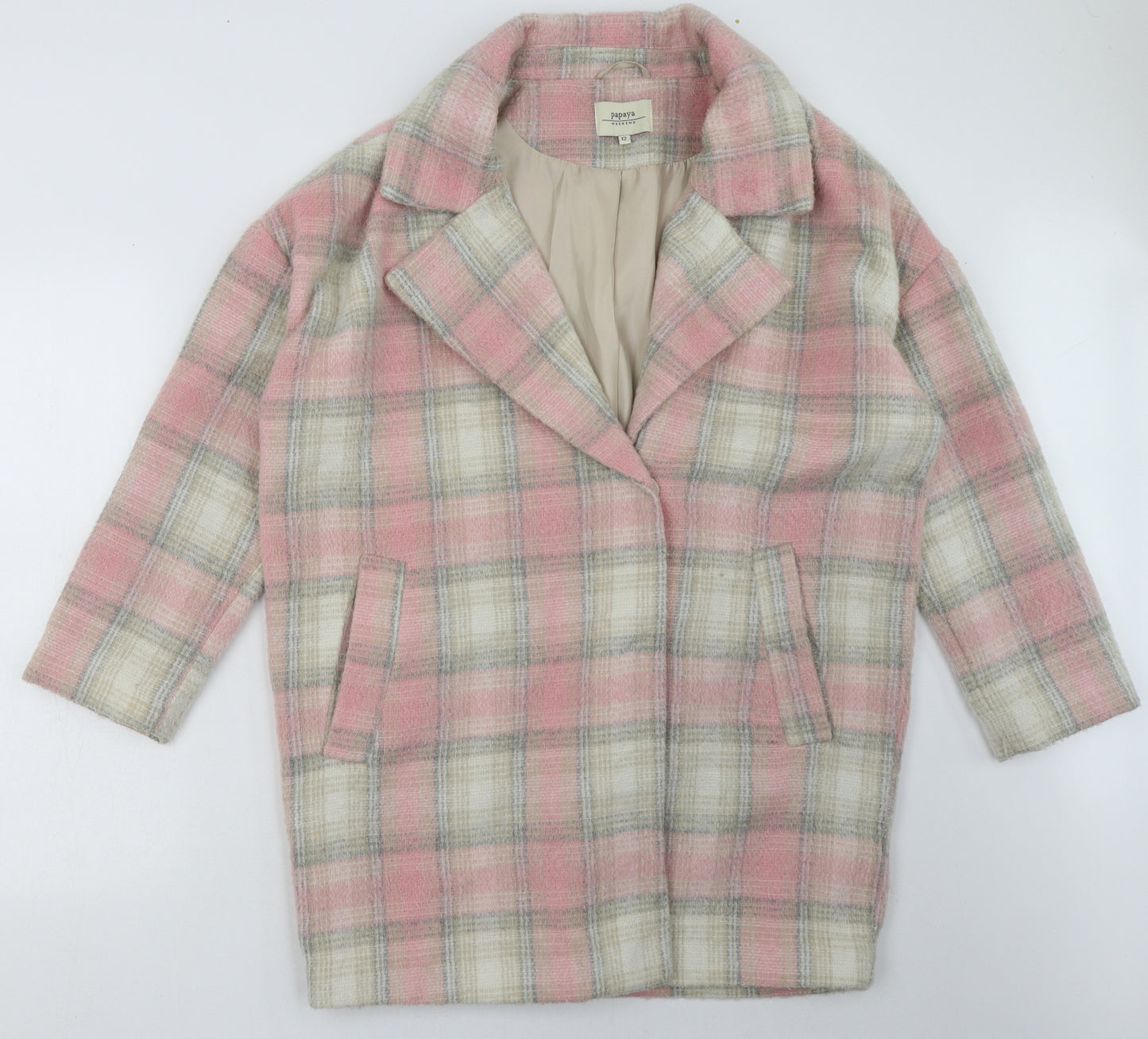 Matalan Womens Pink Check  Overcoat Coat Size 12  Button