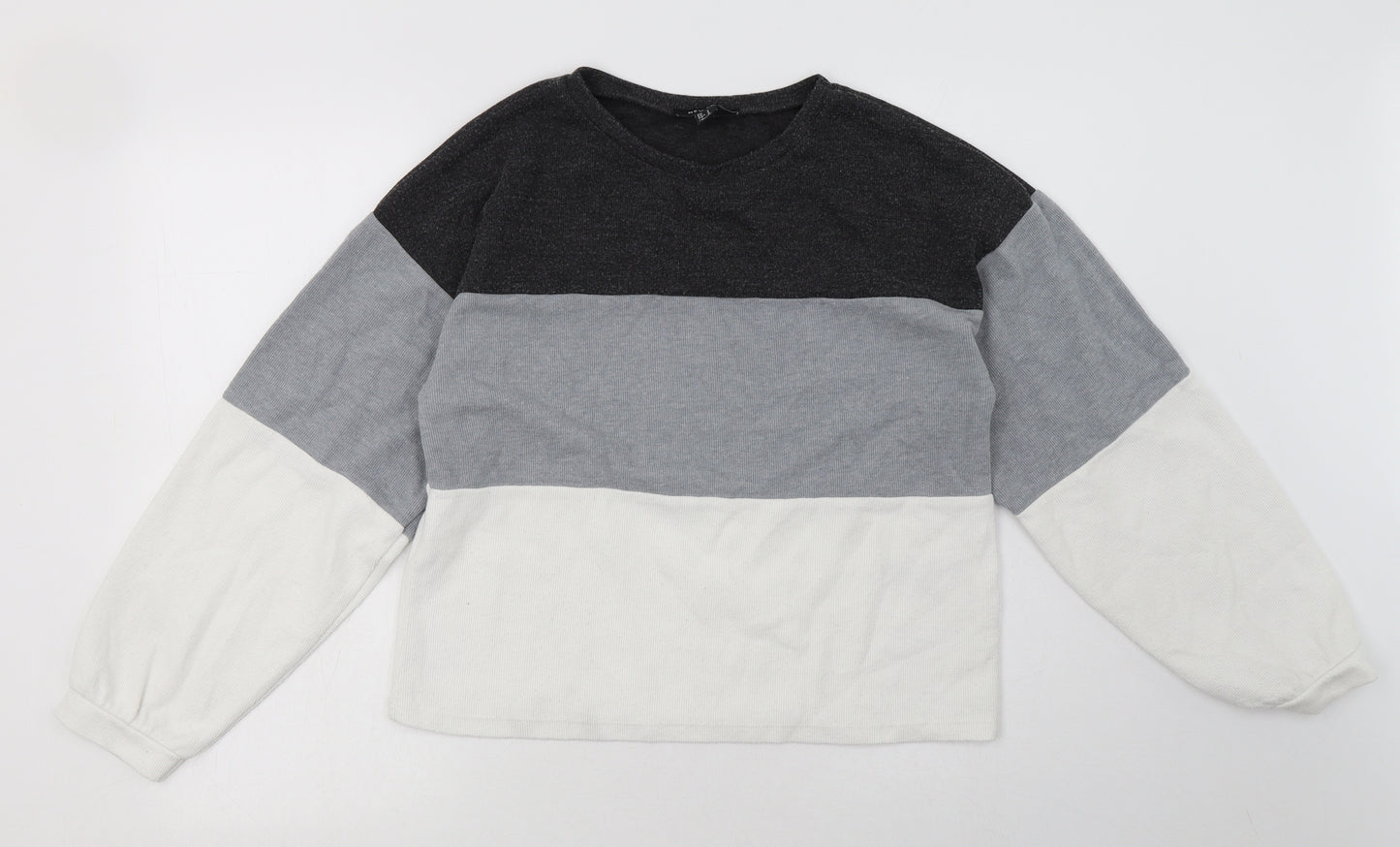 New Look Womens Grey Striped Cotton Pullover Sweatshirt Size S  Pullover