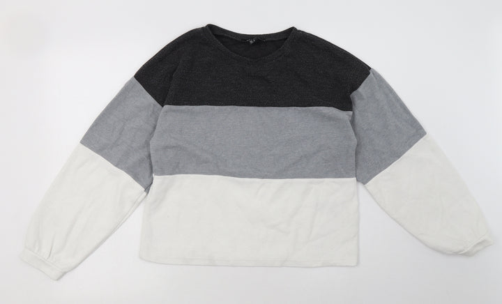 New Look Womens Grey Striped Cotton Pullover Sweatshirt Size S  Pullover