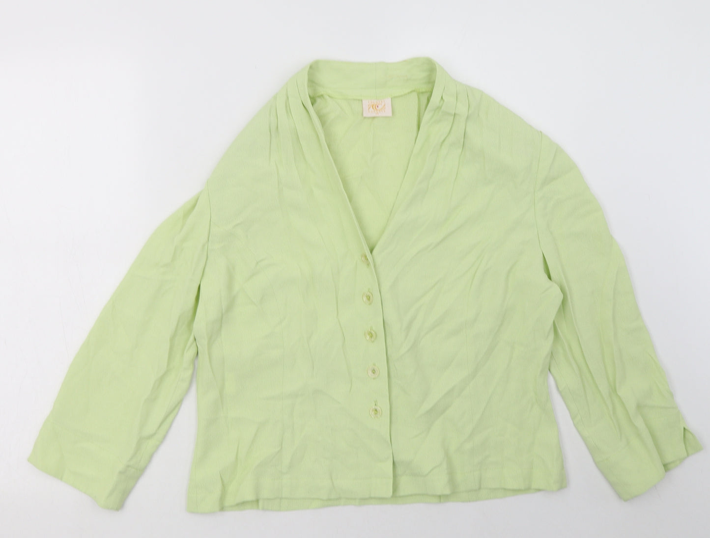 Country Casuals Womens Green  Viscose Basic Button-Up Size 14 V-Neck