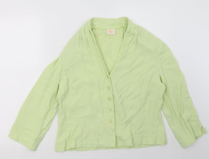 Country Casuals Womens Green  Viscose Basic Button-Up Size 14 V-Neck