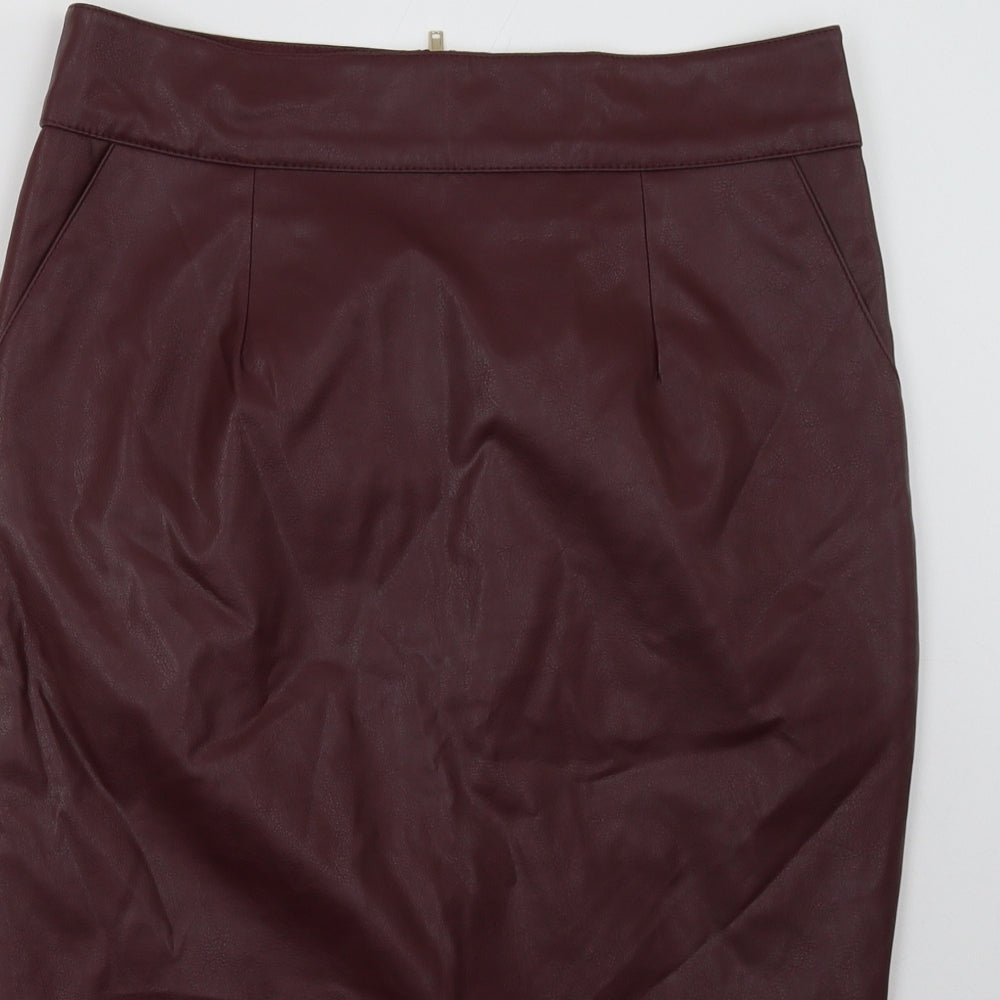 River Island Womens Red  Polyurethane A-Line Skirt Size 12   Zip