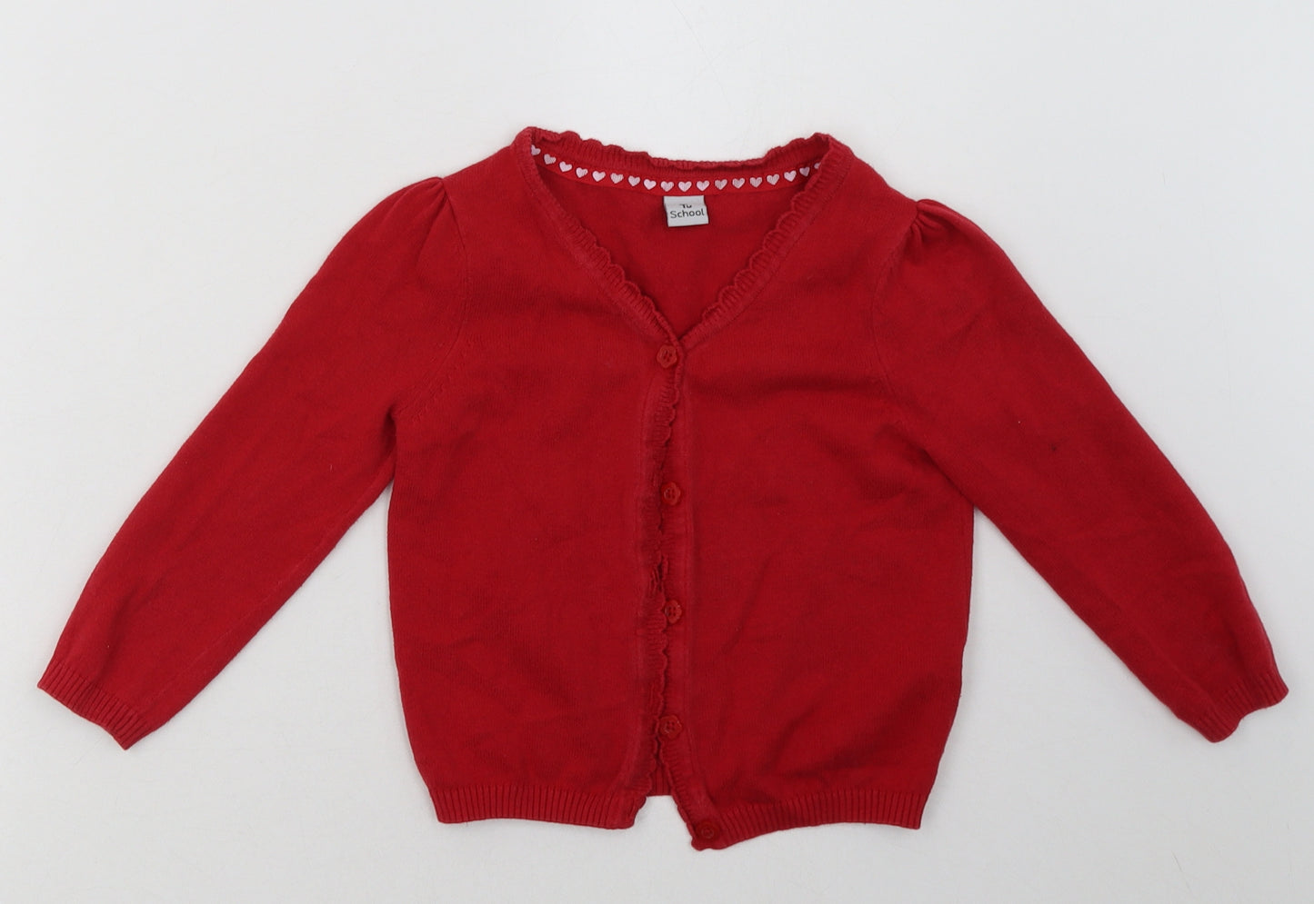 sainsburys Girls Red V-Neck  Cotton Cardigan Jumper Size 4 Years  Button - School Wear