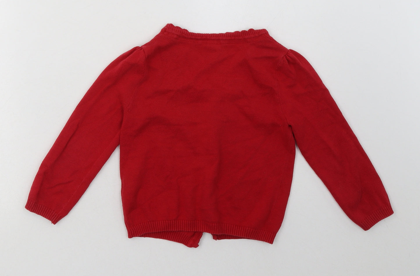 sainsburys Girls Red V-Neck  Cotton Cardigan Jumper Size 4 Years  Button - School Wear