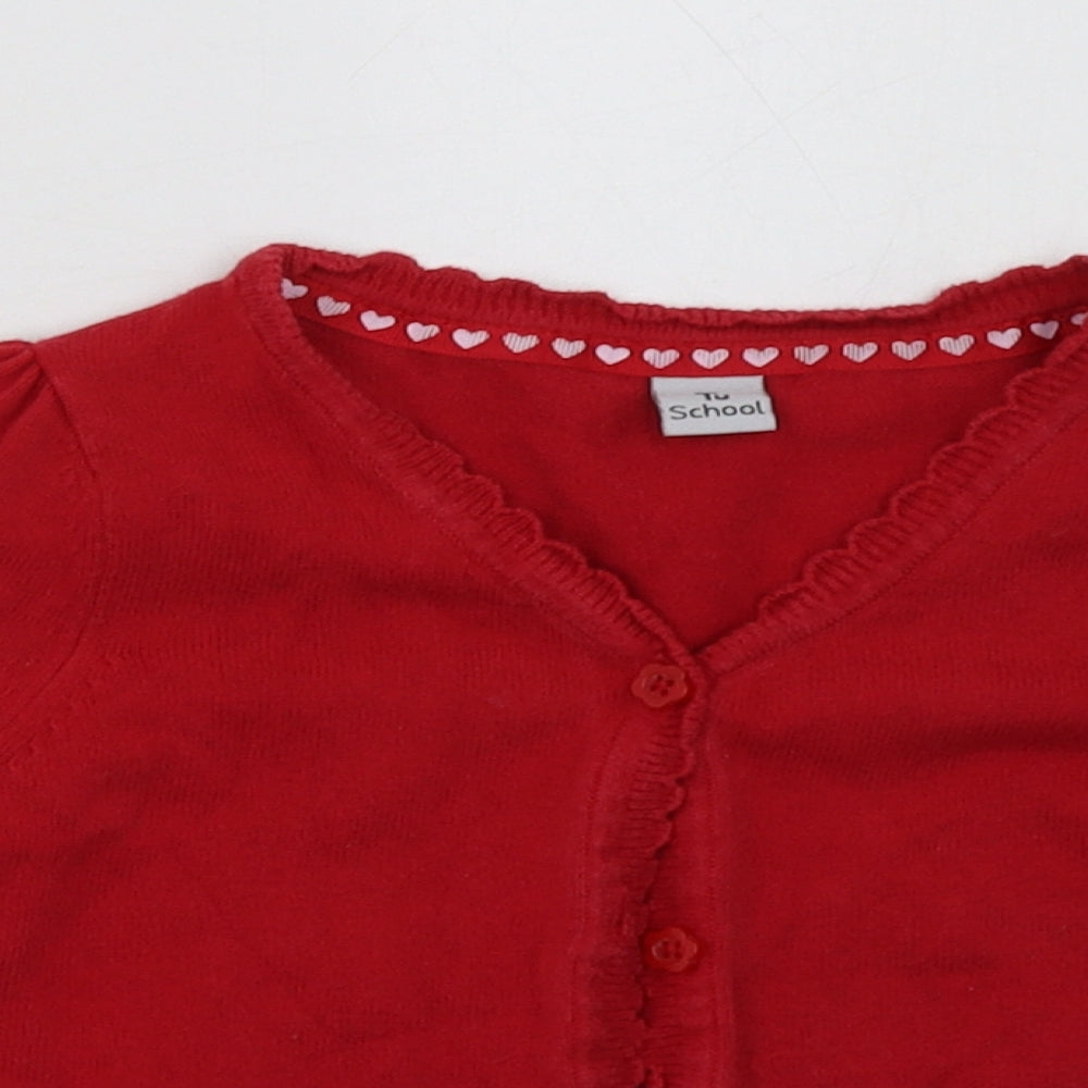 sainsburys Girls Red V-Neck  Cotton Cardigan Jumper Size 4 Years  Button - School Wear