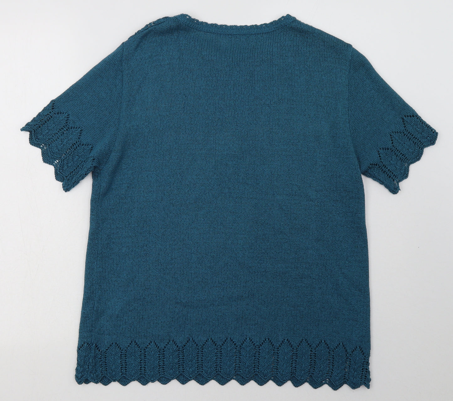 Berkertex Womens Blue Geometric Acrylic Basic T-Shirt Size 16 Crew Neck