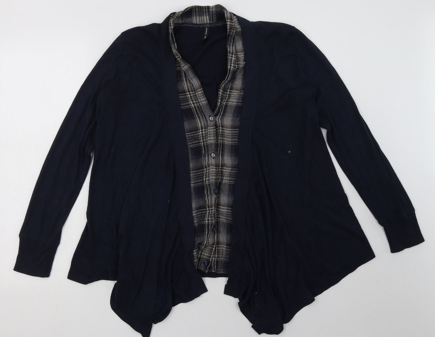 Marks and Spencer Womens Blue Check Cotton Pullover Sweatshirt Size 12  Button