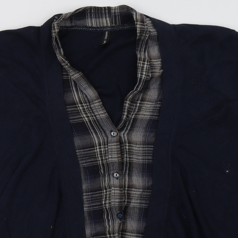 Marks and Spencer Womens Blue Check Cotton Pullover Sweatshirt Size 12  Button