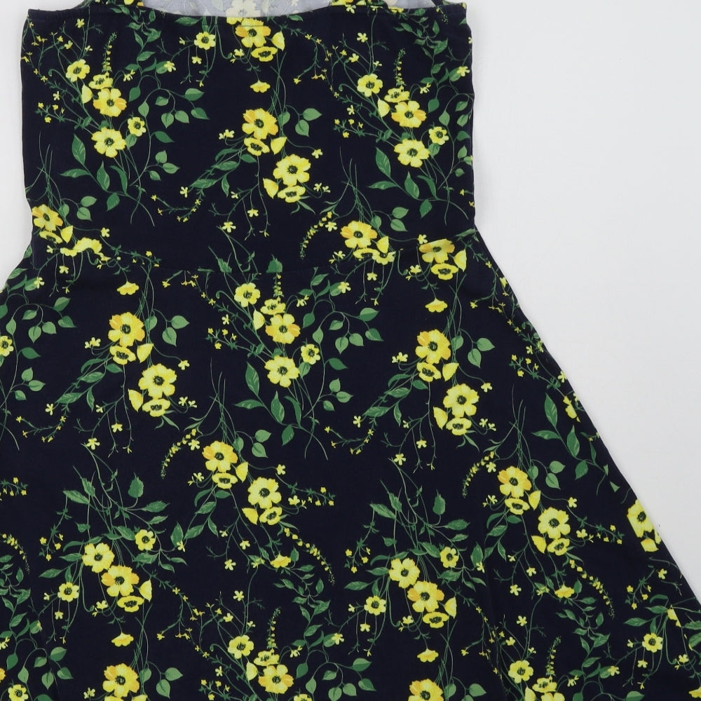 Dorothy Perkins Womens Blue Floral Cotton A-Line  Size 12  Square Neck Pullover