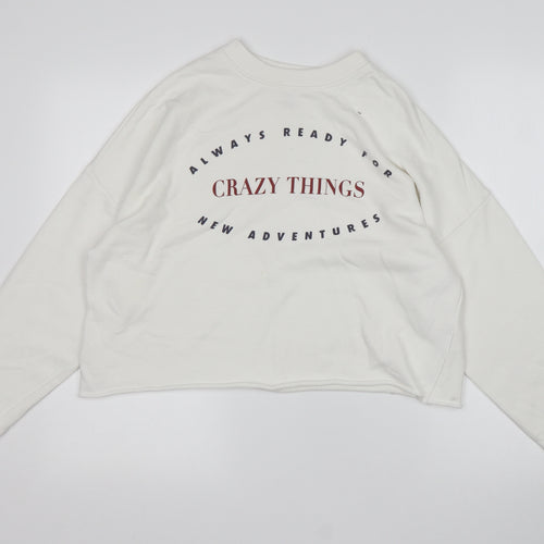 Pull&Bear Womens White  Polyester Pullover Sweatshirt Size S   - Cropped