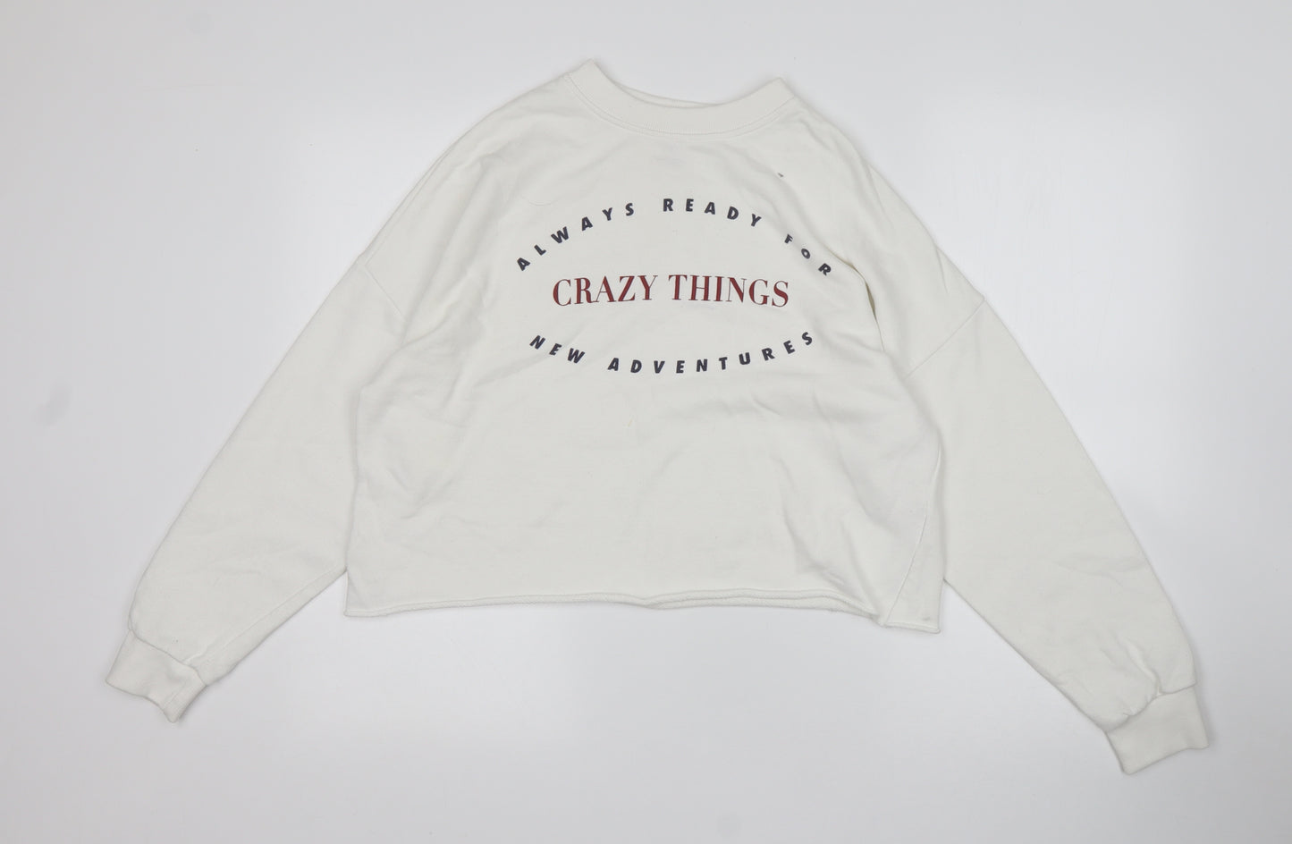 Pull&Bear Womens White  Polyester Pullover Sweatshirt Size S   - Cropped