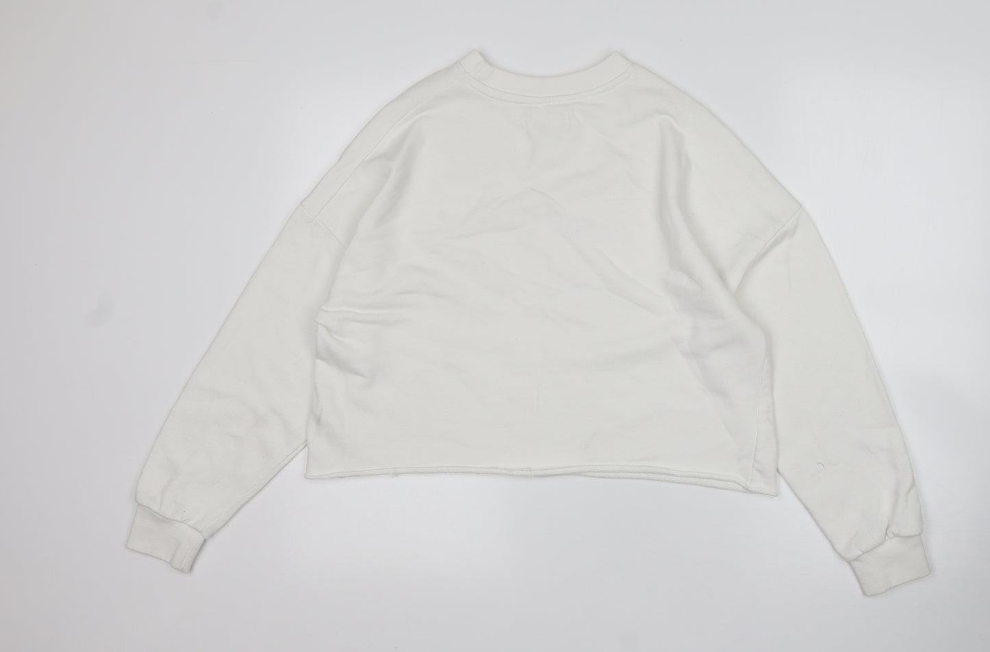 Pull&Bear Womens White  Polyester Pullover Sweatshirt Size S   - Cropped