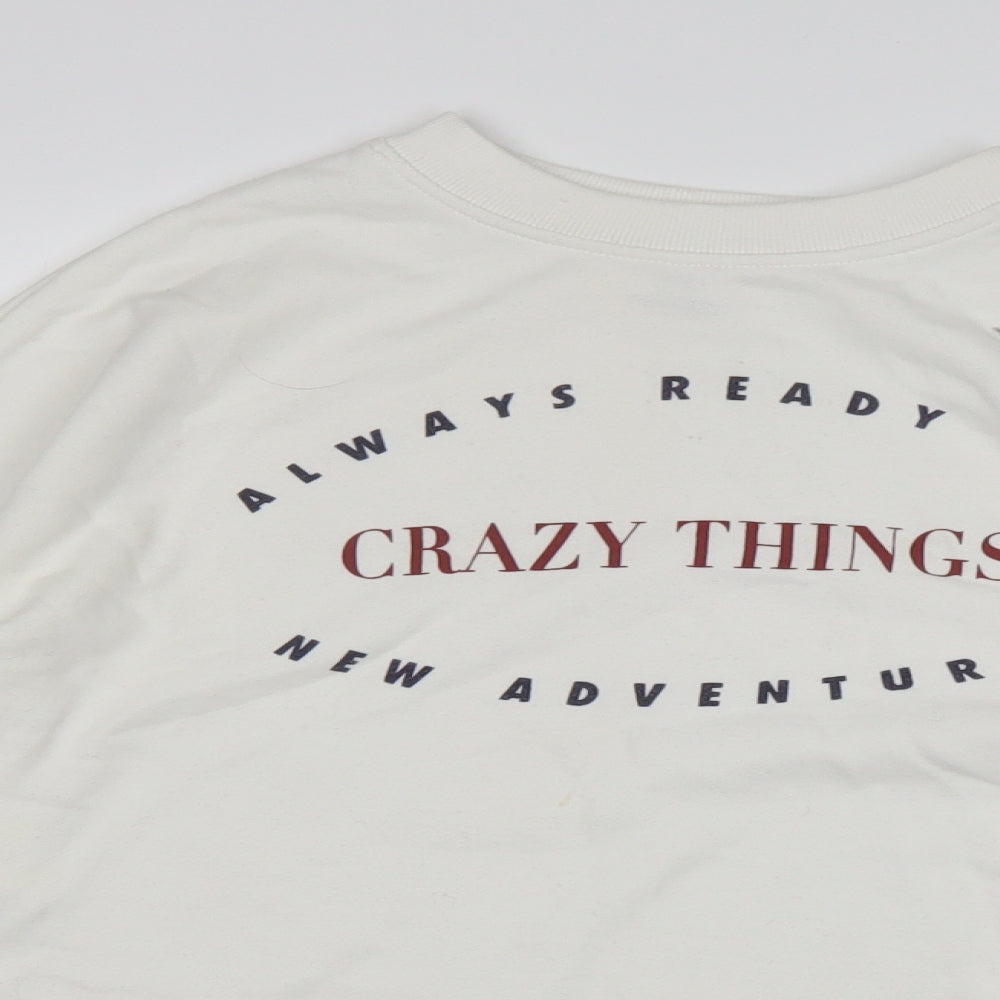 Pull&Bear Womens White  Polyester Pullover Sweatshirt Size S   - Cropped