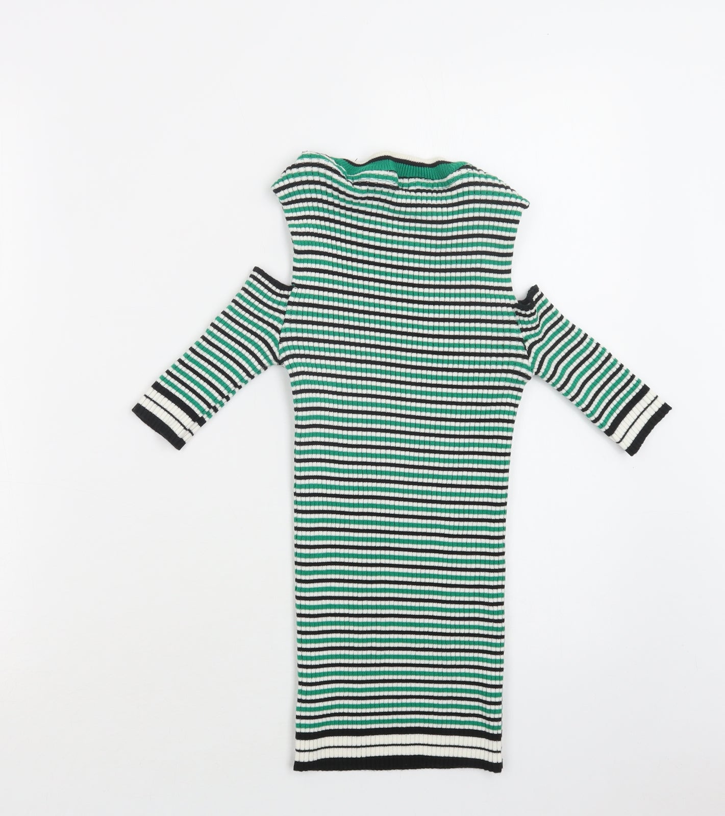 F&F Womens Green Crew Neck Striped Acrylic Pullover Jumper Size S   - Cold Shoulder