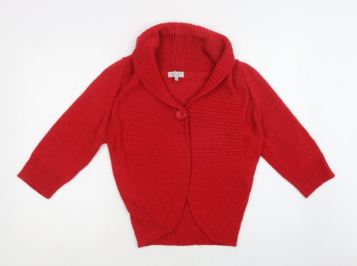 Per Una Womens Red Collared Acrylic Cardigan Jumper Size M