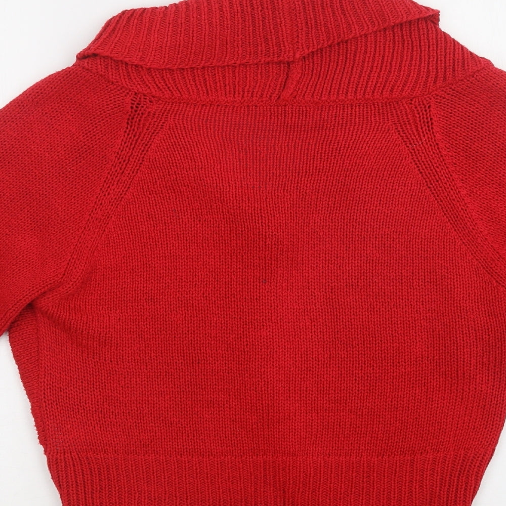 Per Una Womens Red Collared  Acrylic Cardigan Jumper Size M