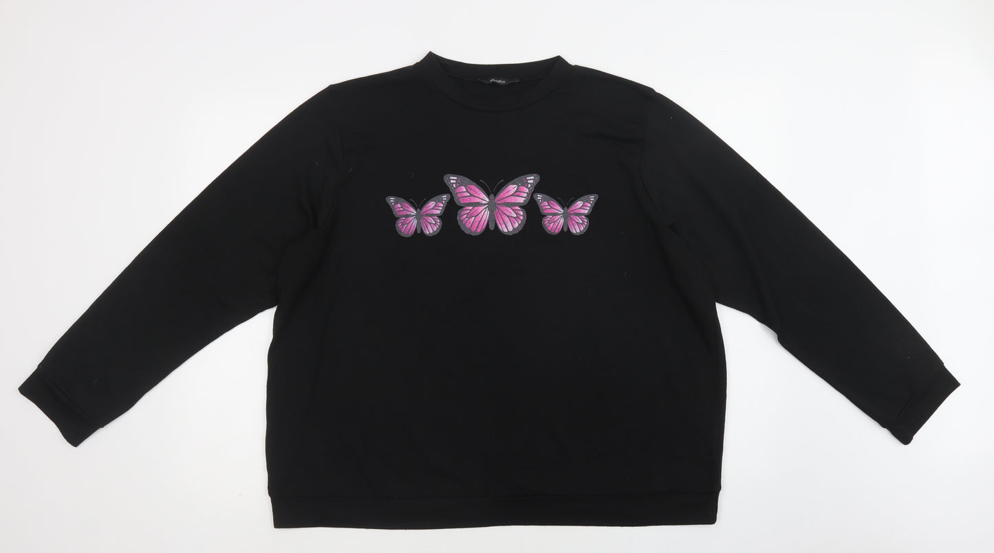 Studio Womens Black Crew Neck  Polyester Pullover Jumper Size 20   - Butterflies