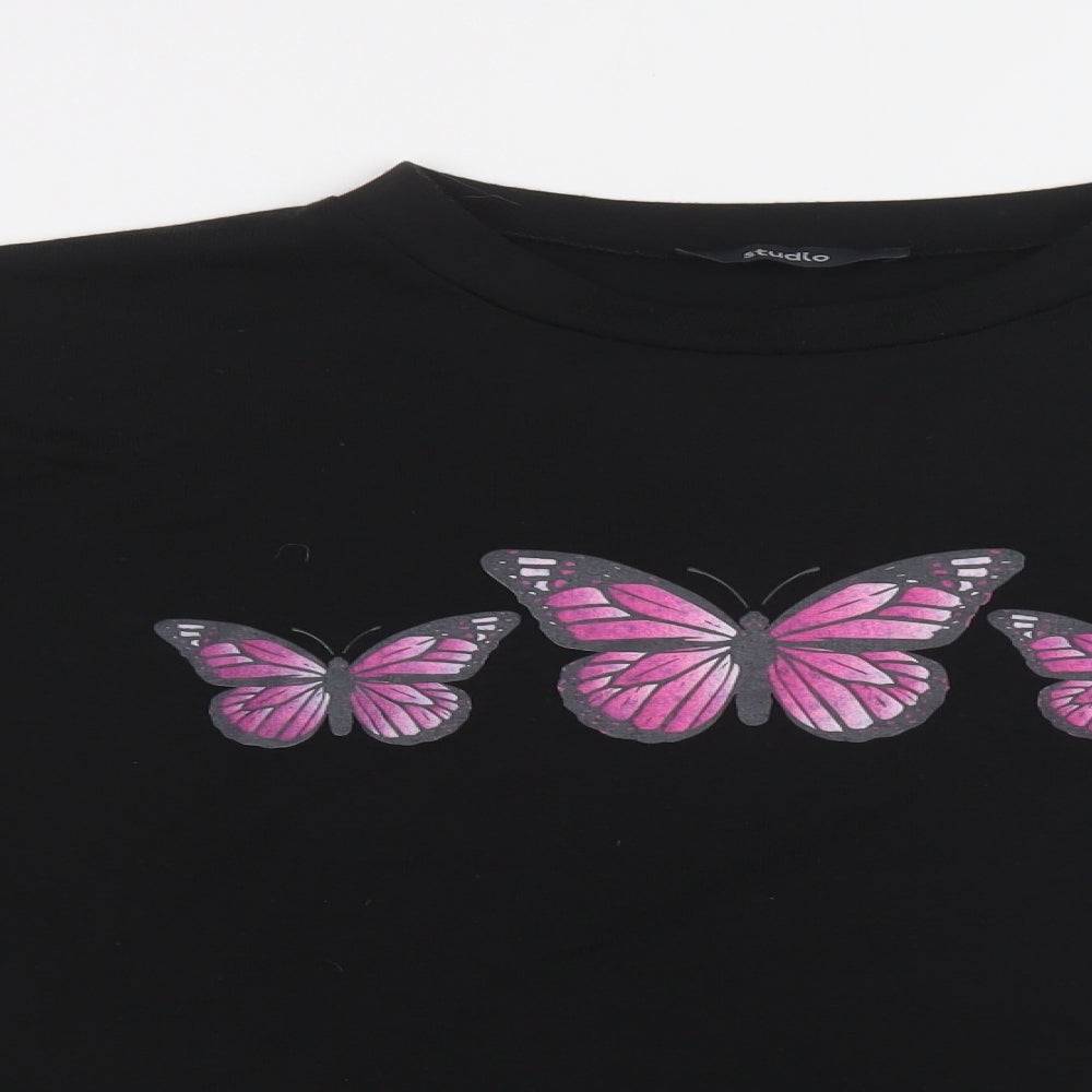 Studio Womens Black Crew Neck  Polyester Pullover Jumper Size 20   - Butterflies