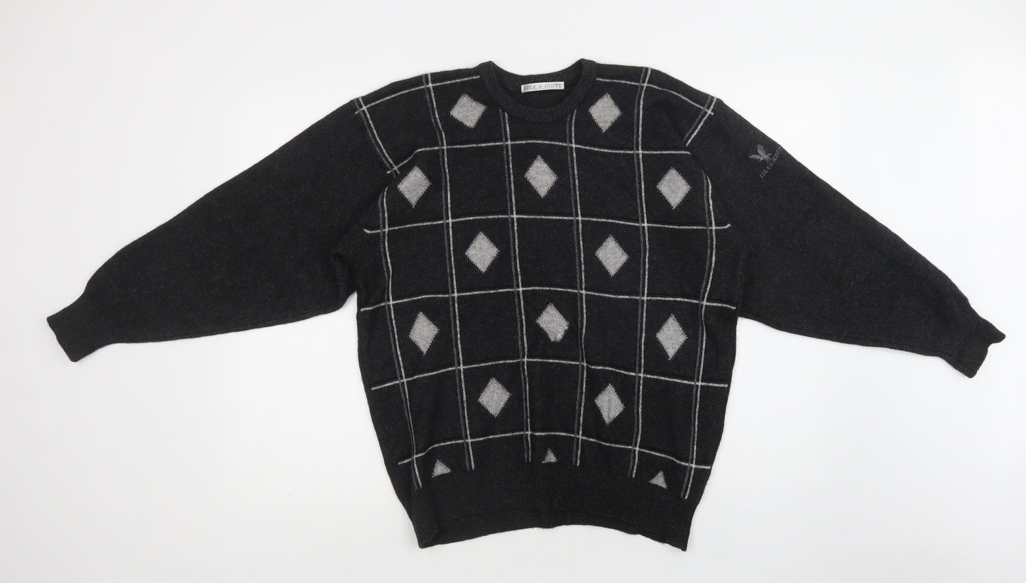 Lyle & Scott Mens Grey Crew Neck Geometric  Pullover Jumper Size M