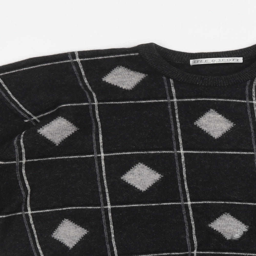 Lyle & Scott Mens Grey Crew Neck Geometric  Pullover Jumper Size M