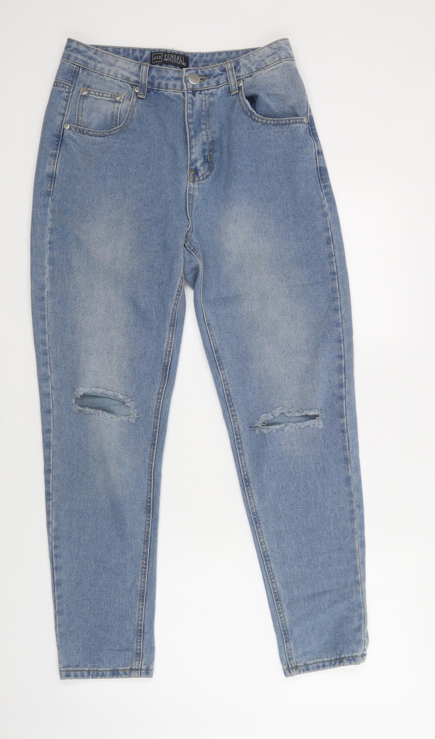 PRETTYLITTLETHING Womens Blue  Cotton Mom Jeans Size 10 L30 in Regular Button