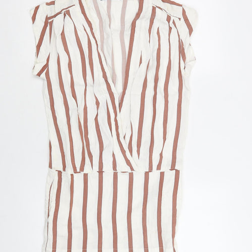 Zara Womens White Striped Viscose Bodycon  Size S  V-Neck
