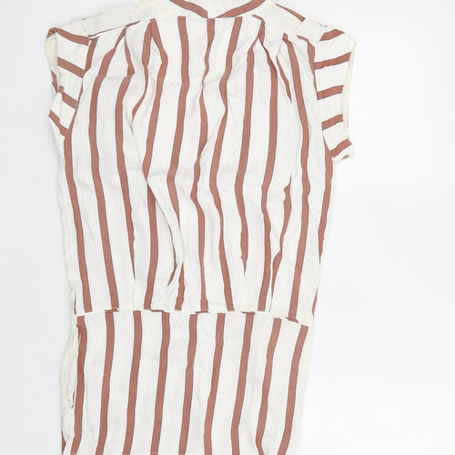 Zara Womens White Striped Viscose Bodycon  Size S  V-Neck