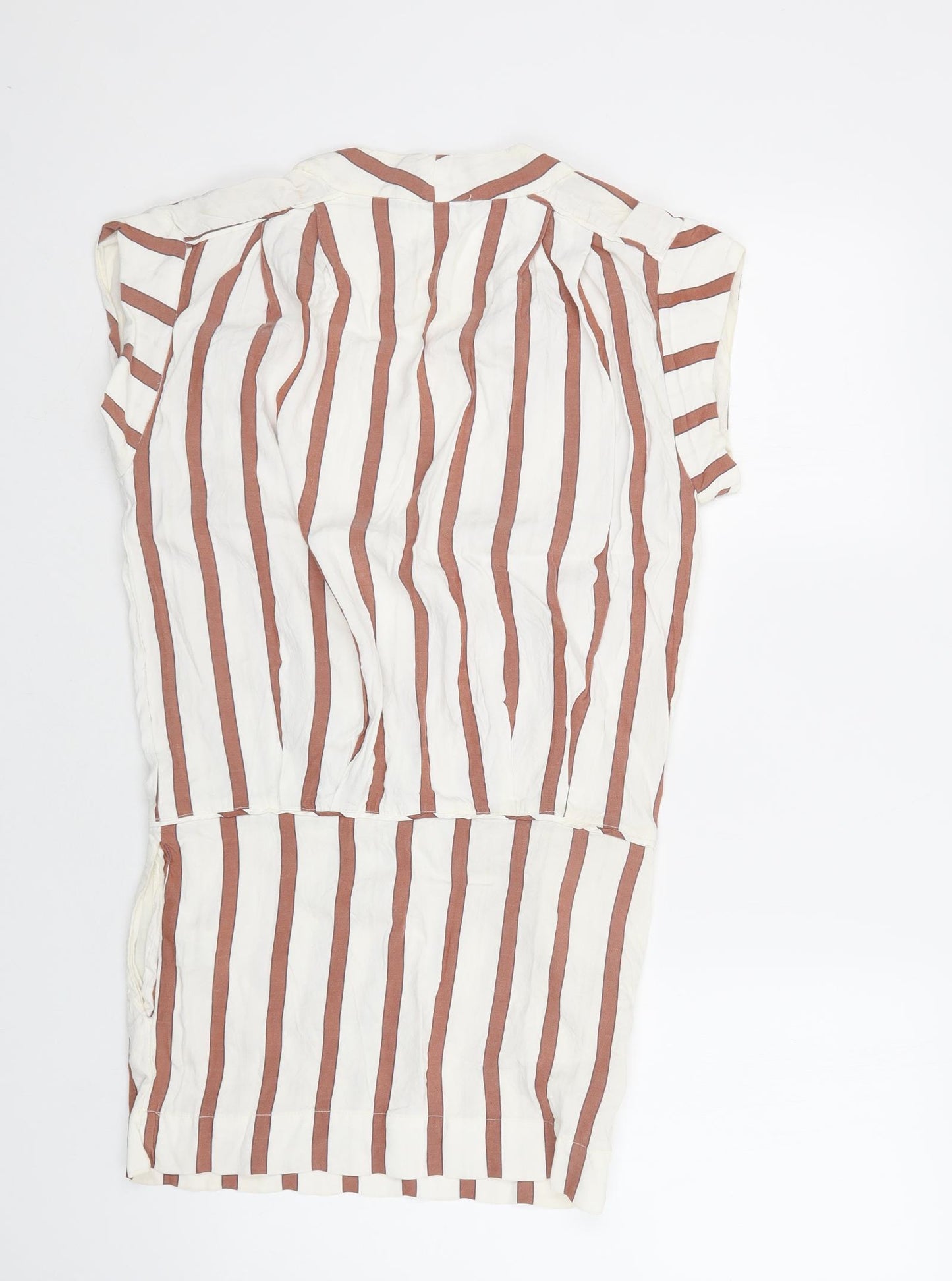 Zara Womens White Striped Viscose Bodycon  Size S  V-Neck