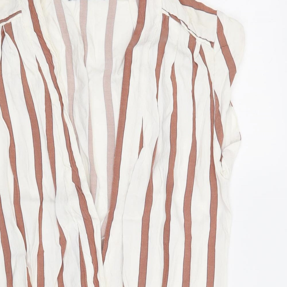 Zara Womens White Striped Viscose Bodycon  Size S  V-Neck