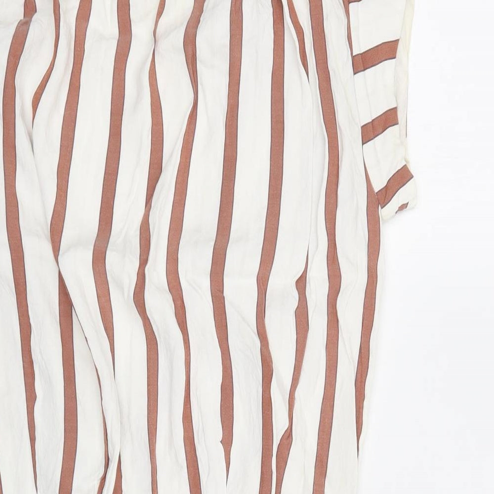 Zara Womens White Striped Viscose Bodycon  Size S  V-Neck