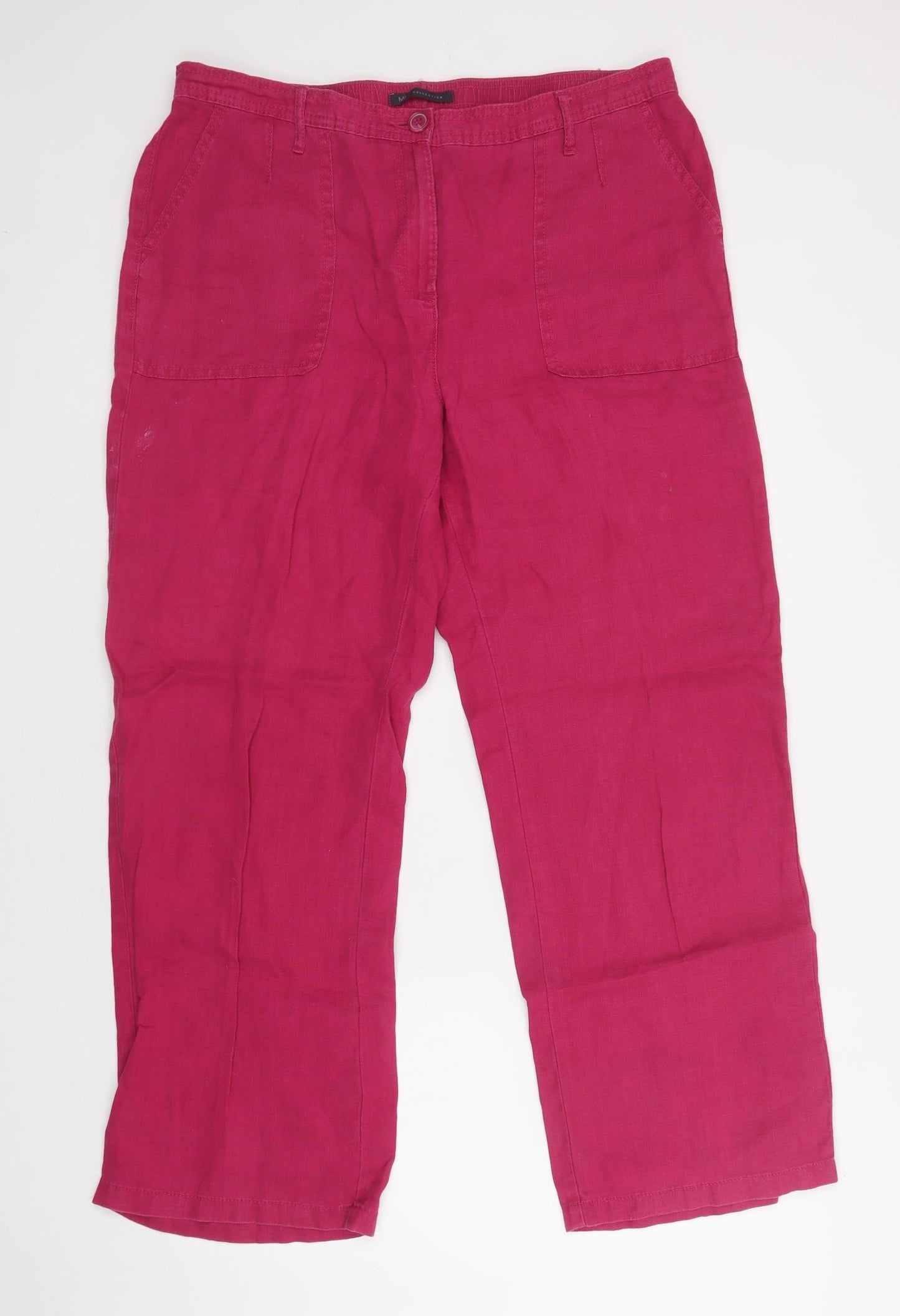 M&S Womens Pink  Linen Trousers  Size 16 L30 in Regular
