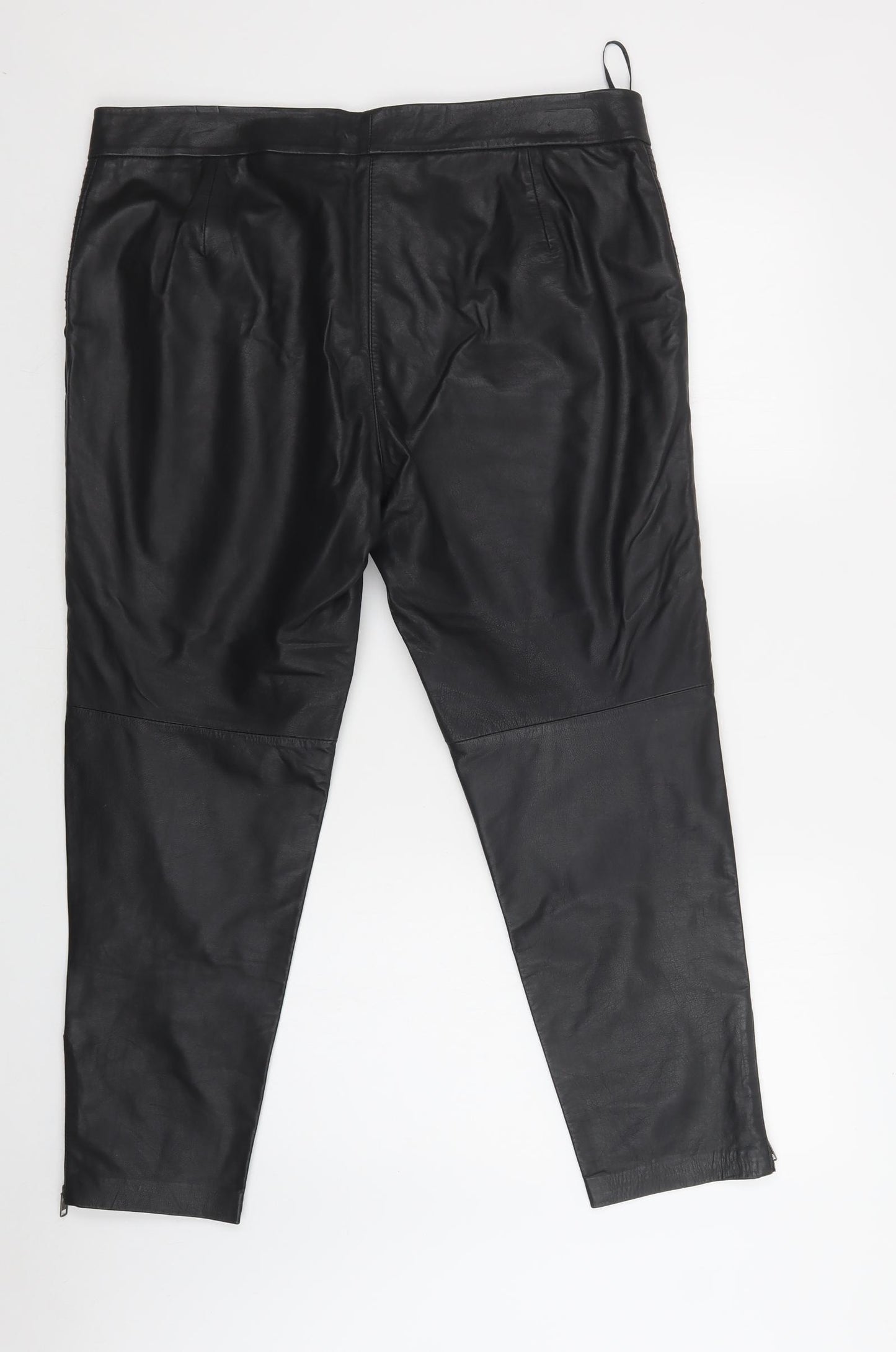 Luxe Love Label Womens Black  Leather Trousers  Size 16 L27 in Regular Hook & Loop