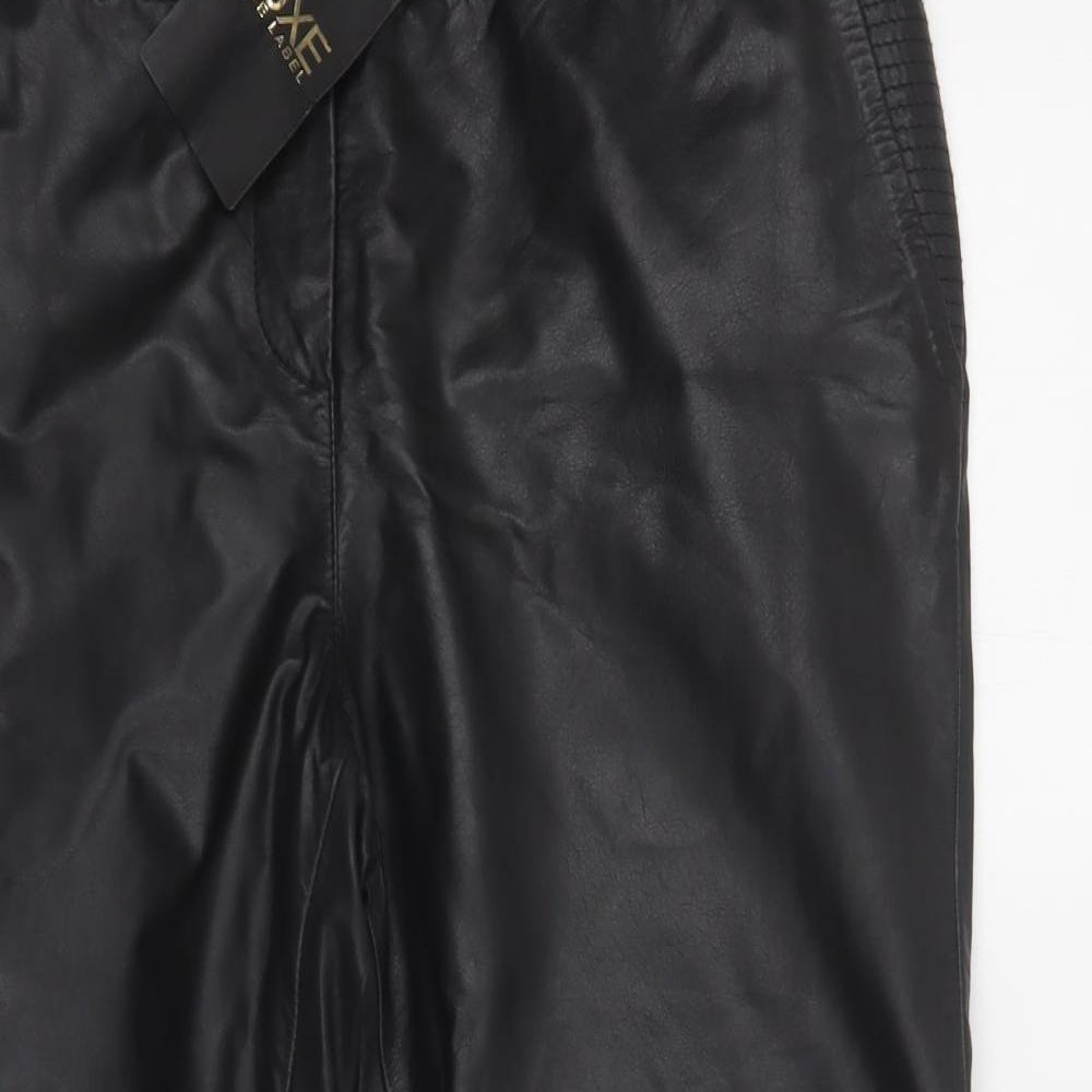 Luxe Love Label Womens Black  Leather Trousers  Size 16 L27 in Regular Hook & Loop