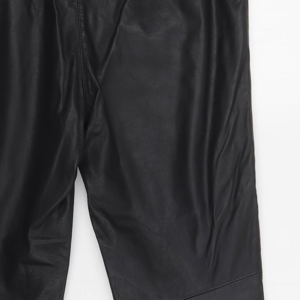 Luxe Love Label Womens Black  Leather Trousers  Size 16 L27 in Regular Hook & Loop