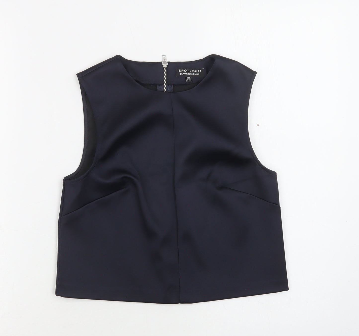 Warehouse Womens Blue  Polyester Basic Blouse Size 6 Round Neck